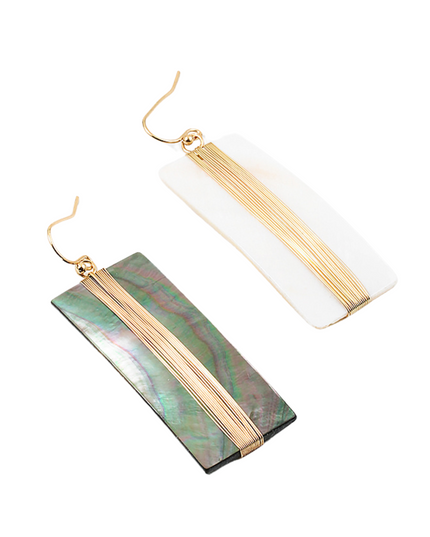 Rectangle Gold Wire Shell Earrings