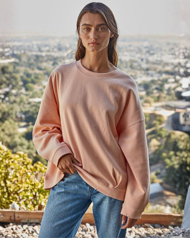Around Town Crew Pullover Distressed Sweatshirt