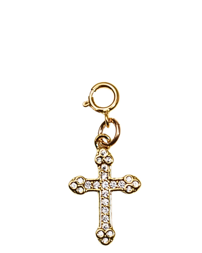 Rhinestone Pointed Cross Gold Charm