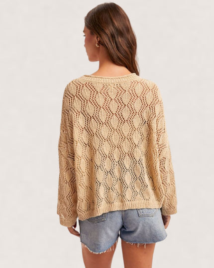 Textured Crochet Kangaroo Pocket Sweater
