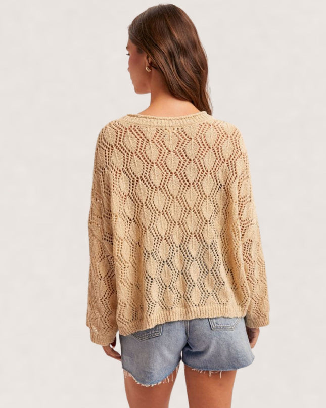 Textured Crochet Kangaroo Pocket Sweater