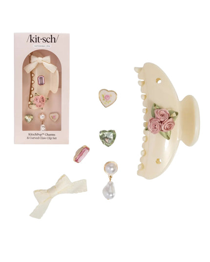 Kitschpop Pearlized Cream Curved Claw Clip 7pc Set Vintage