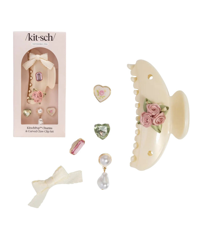 Kitschpop Pearlized Cream Curved Claw Clip 7pc Set Vintage