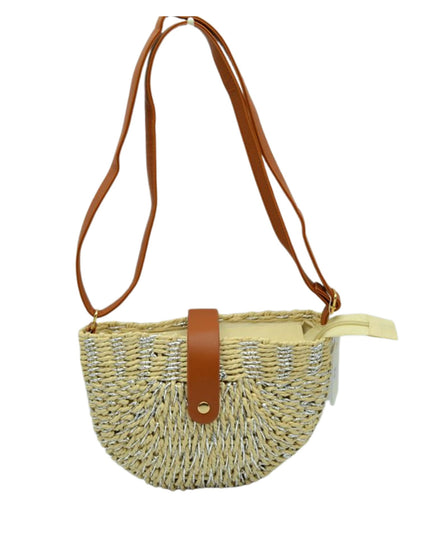 Metallic Detail Half Circle Straw Crossbody Handbag