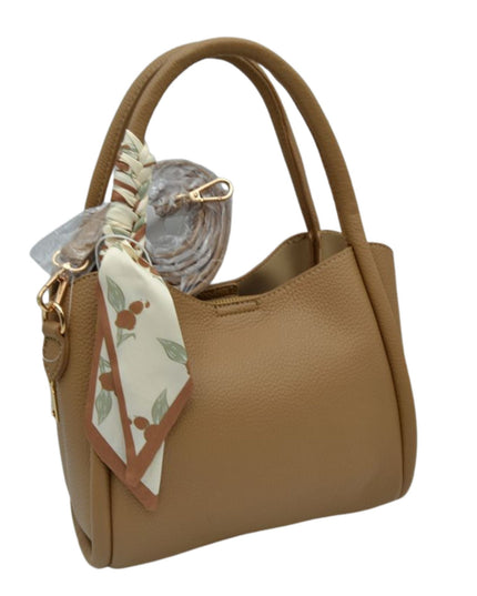 Scarf Detail Pebbled Vegan Leather Satchel Handbag
