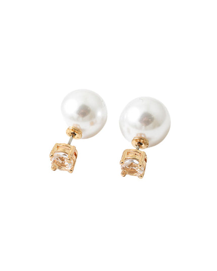 Front Back CZ Stone Pearl Stud Earrings