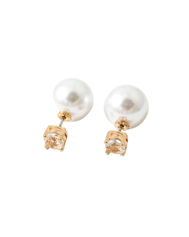 Front Back CZ Stone Pearl Stud Earrings