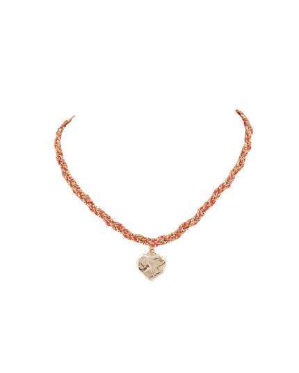 Twisted Thread Chain Textured Gold Heart Pendant Necklace