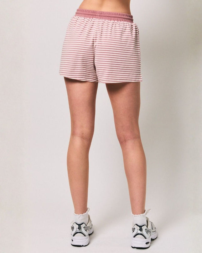 Mid Rise Elastic Tie Waist Striped Shorts