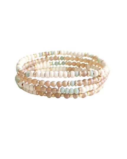 Wood Mixed Beads Thin Stretchable 4 Bracelet Set