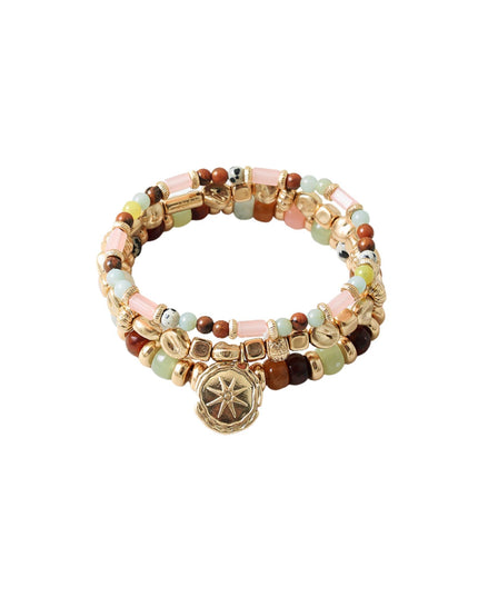 Gold Octagram Star Charm Mixed Beaded 3 Bracelet Set