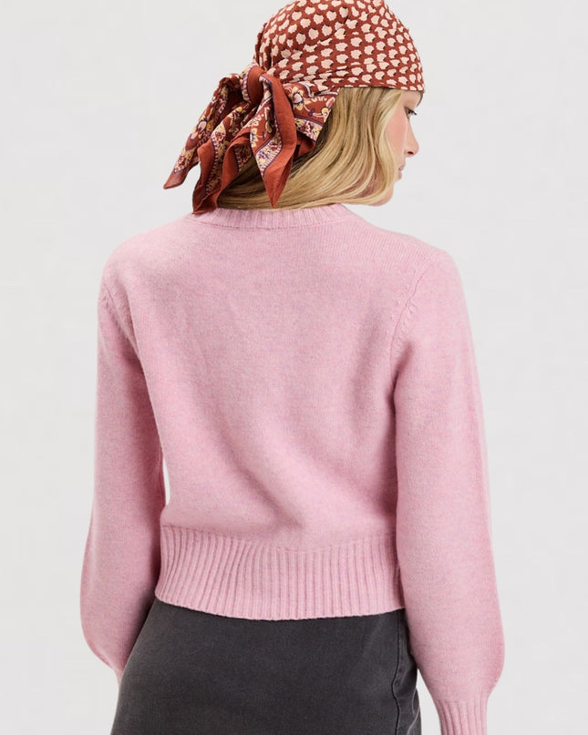 Bubble Sleeve Tapered Button Down Cardigan Sweater
