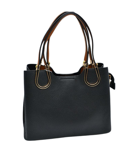 Structured Black & Gold Detailed Handle Handbag