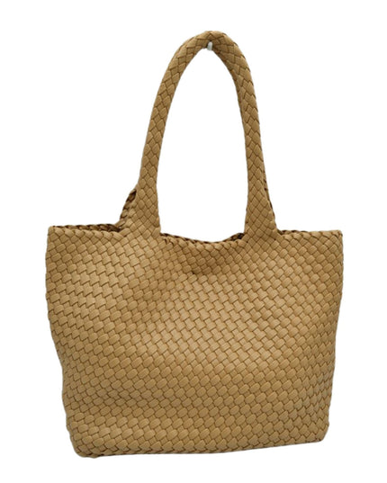 Woven Double Strap Woven Leather Tote Bag With Pouch