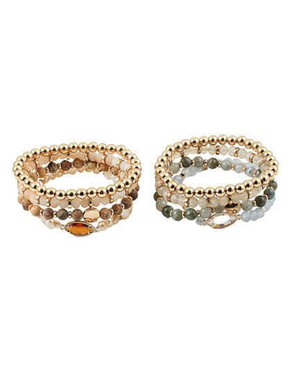 Crystal Marquise Natural Stone Gold Metal 4 Bracelet Set