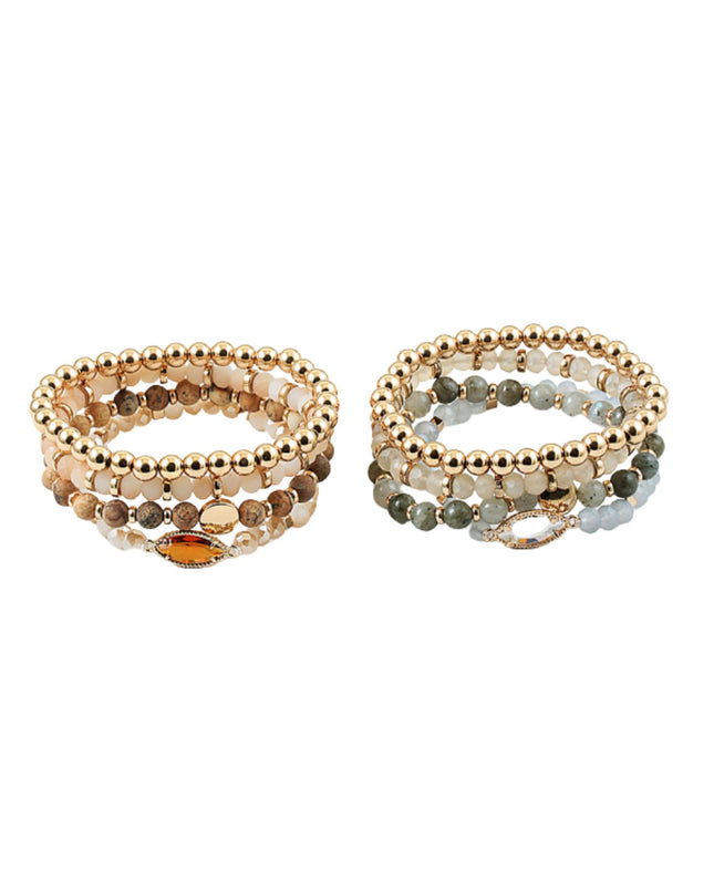 Crystal Marquise Natural Stone Gold Metal 4 Bracelet Set