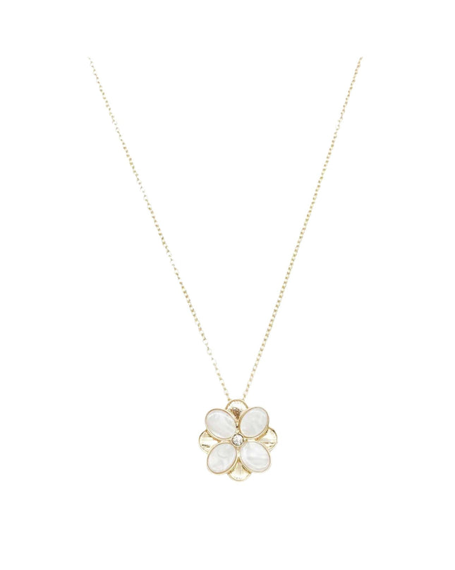 Metal Square White Shell Flower Pendant Dainty Chain Necklace