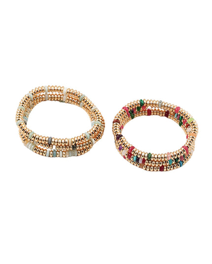 Spaced Resin Bead Gold Metal Stretch 3 Bracelet Set