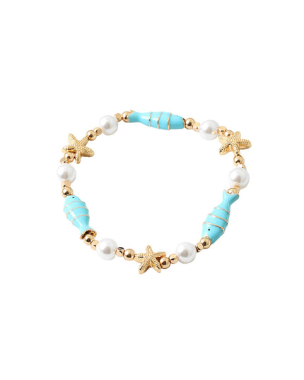 Enamel Fish Gold Starfish Pearl Stretch Bracelet