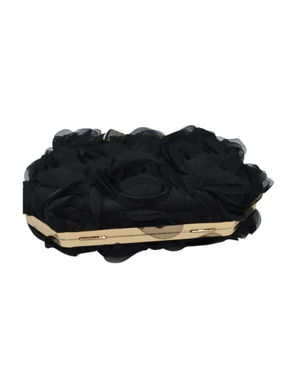 Sheer Flowers Gold Rhinestone Handle Clutch Bag