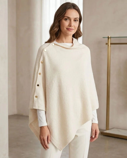 Convertible Button Detail Asymmetrical Poncho Wrap Shawl