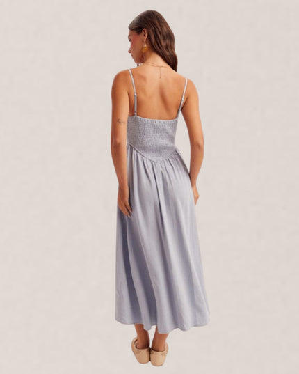 Smocked Corset Spaghetti Strap Midi Dress