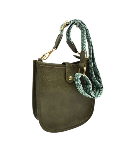 Stripe Strap Button Closure Messenger Bag