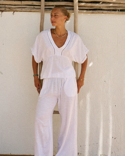 Penelope V Line Crochet Trim Short Sleeve Top