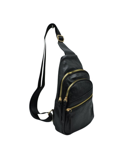 Laser Cut Front 3 Zip Sling Bag