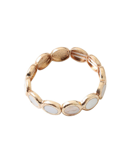 Round Bezel White Shell Metal Stretch Bracelet