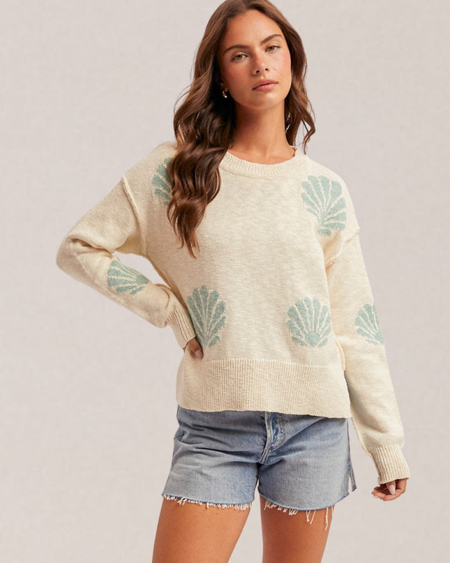 Seashell Motif Crew Neck Sweater