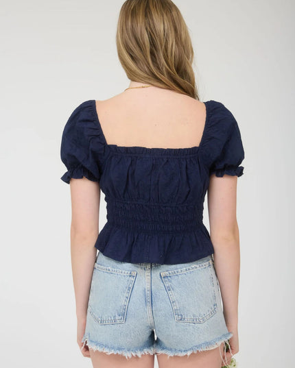 Sweetheart Neck Ruffle Puff Sleeve Top