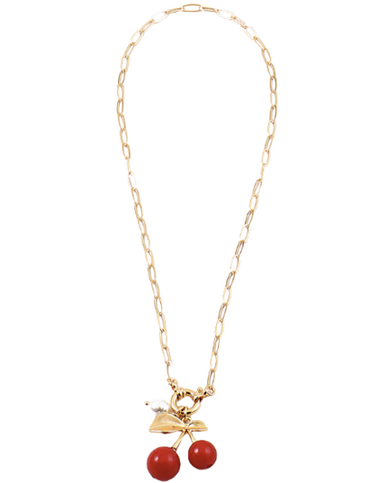 Cherry Charm Paperclip Chain Necklace