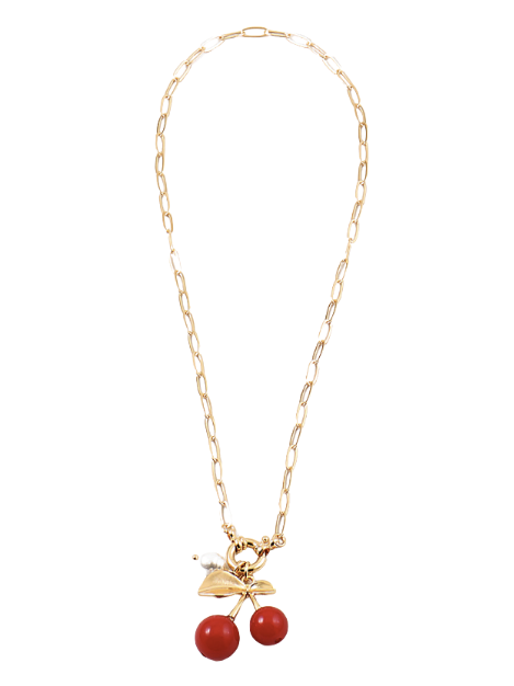 Cherry Charm Paperclip Chain Necklace