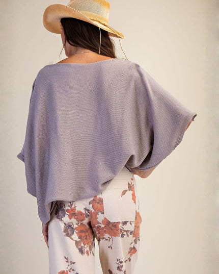 Boat Neck Short Sleeve Knit Sweater Top