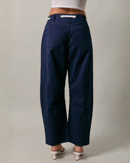 High Rise Eyelet Detail Barrel Jeans
