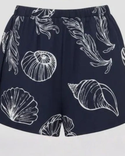 Sea Shell Printed Elastic Waist Shorts