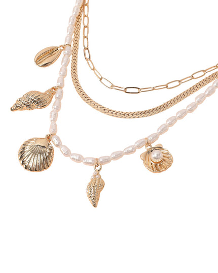 Seashell Herringbone Paperclip Chain Layered Necklace