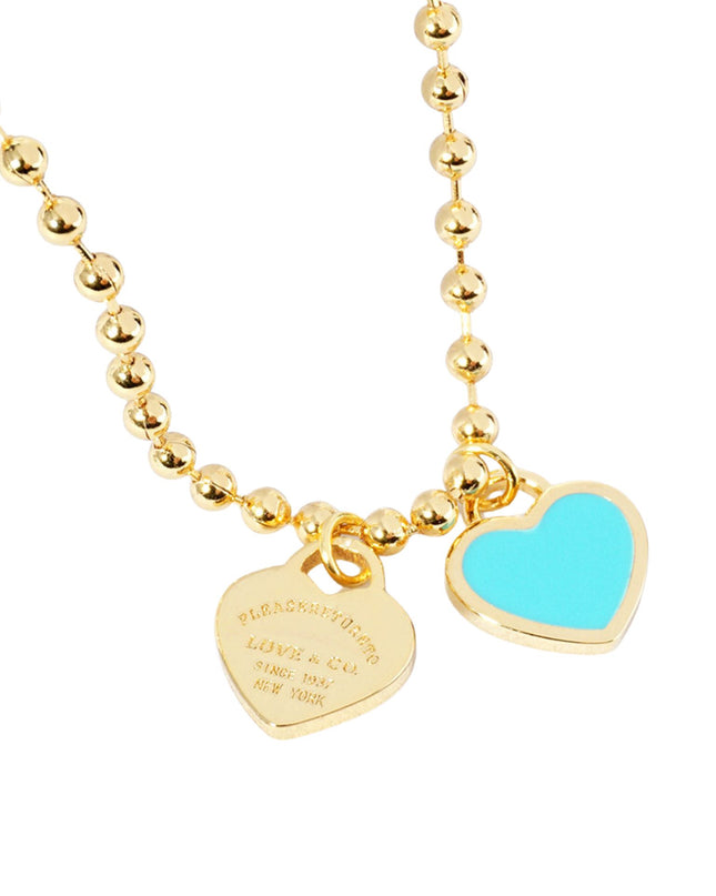 Double Heart Pendant Bubble Chain Necklace