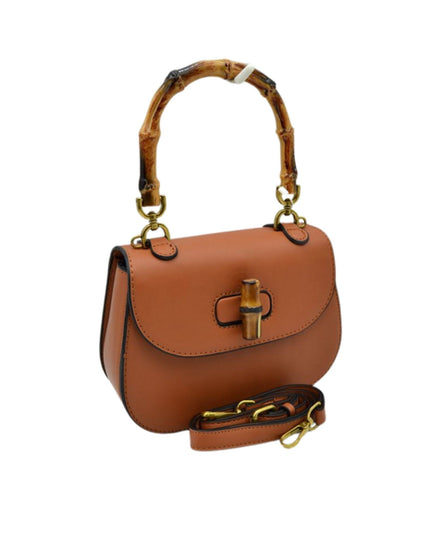 Bamboo Handle & Closure Detail Satchel Bag