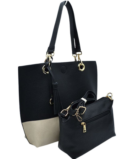 Gold Grommet Two Tone Tote Bag & Crossbody Bag