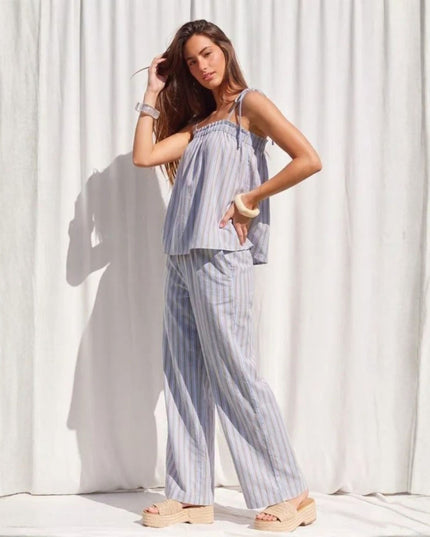 Striped Elastic Waist Side Pocket Pants