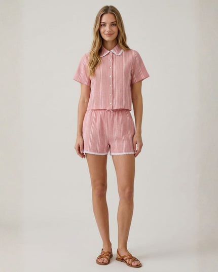 Jacquard Gingham Bow Detail Elastic Waist Shorts