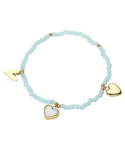 Gold Pearl Heart Charm Beaded Bracelet