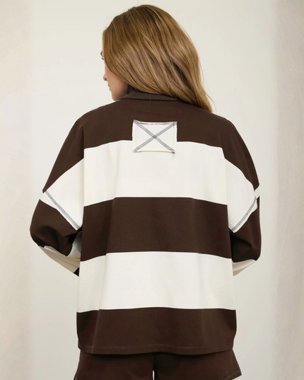 Half Zip Wide Stripe Long Sleeve Top