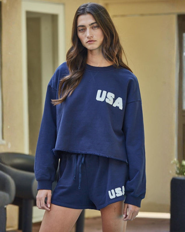 USA Cropped Crew Neck Sweatshirt