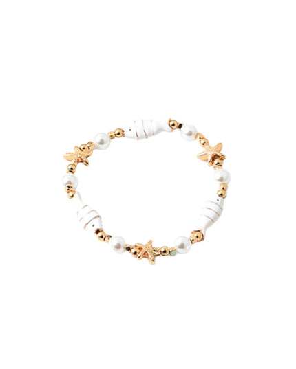 Enamel Fish Gold Starfish Pearl Stretch Bracelet