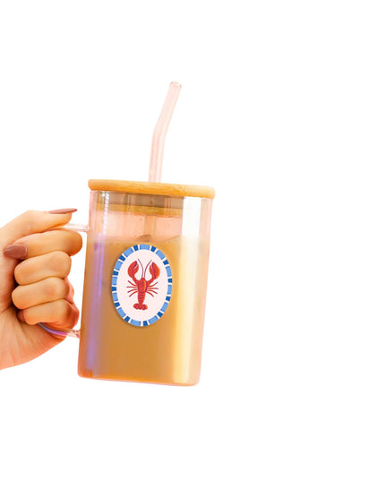 Lobster Square Glass Cup With Lid 20 oz