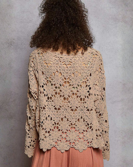 Boho Crochet Knit Scallop Hem Flare Long Sleeve Top