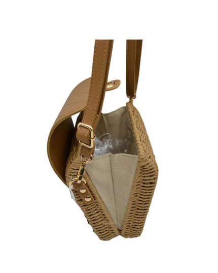 Square Straw Quilted Vegan Leather Closure Shoulder Bag